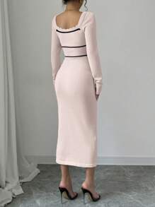 Calvaya Nuevo estilo de vestido suéter elegante y sexy con cuello cuadrado, abertura y cordón ajustable para mujer