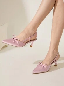 CUCCOO CHICEST 女士尖头细高跟鞋粉色蝴蝶结系带复古经典舒适百搭新款时尚女士高跟鞋 - 粉色 - 查看 6