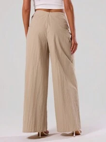 MUSERA Textured Woven Dipped Drape Waist Trousers Elegant Summer Sexy Chic Casual - Grey - View 4