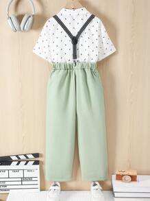 Boys Front Button Shirt And Bib Overalls 2Pcs Gentlemen Outfit Set - Multicolor - View 3