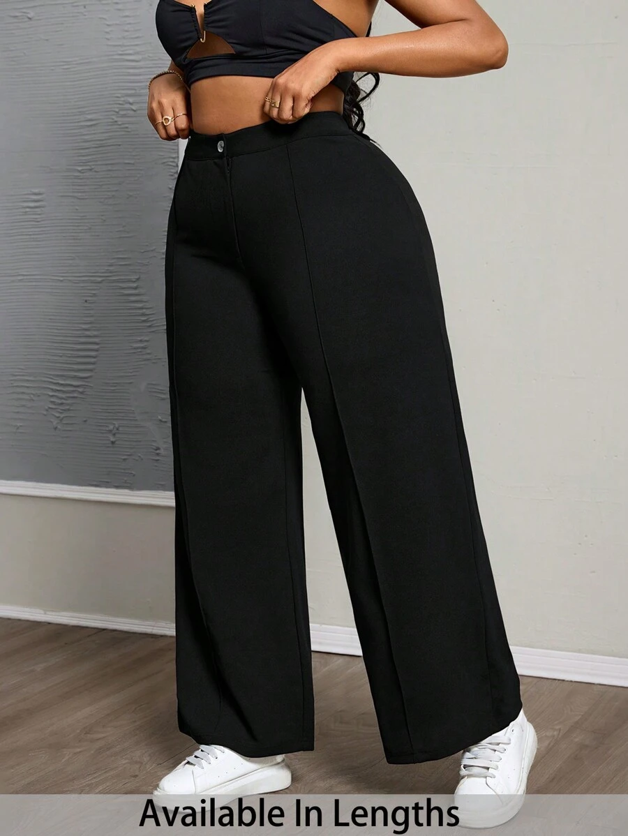 SHEIN PETITE CURVE Pantalones negros de talla grande con detalles de costura y cintura alta