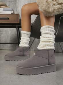 SHUZIA Women's Windproof Faux Suede Ankle Height High Platform Casual Boots Summer Shoes Spring Shoes Spring Break Easter - Grey - View 4