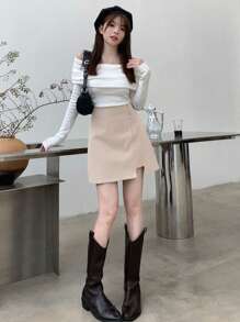 Dazy Star Women Casual Solid Color A-Line Split Hem Skirt, Autumn/Winter