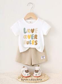 Cozy Pixies Set de 2 piezas para bebé niño con Top de manga corta con cuello redondo suave y estampado de animales de dibujos animados, y pantalones cortos de cintura elástica