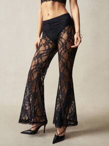 Bohemela Quần ống rộng ren mỏng thanh lịch gợi cảm cho nữ - màu đen - Xem 6