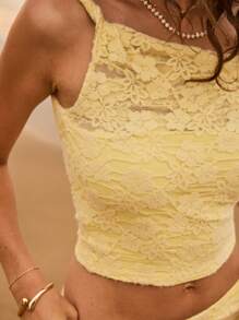 Aralina Lace Valentine's Day Vacation Off Shoulder Summer Going Out Cute Top - Yellow - View 4