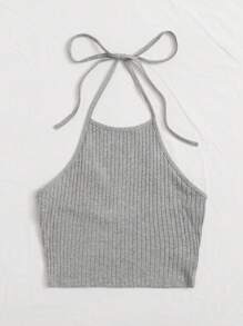 SHEIN EZwear Crop haltertop met knoopsluiting aan de achterkant