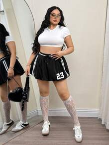 SHEIN ICON Plus Size Y2K Sports Style Lace Decor Bubble Hem Skirt
