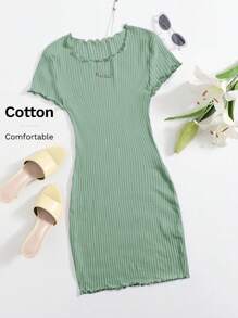 SHEIN EZwear Đầm Xù nhỏ Gân đan màu trơn Giải trí - Màu xanh Bạc hà - Xem 6