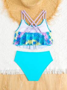 Tween Girl Spaghetti Strap Bikini - Blue - View 2