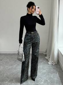 Chiquease Leopard Print Straight-Leg Casual High-Waist Loose Wide-Leg Cargo Pants - Blue - View 6