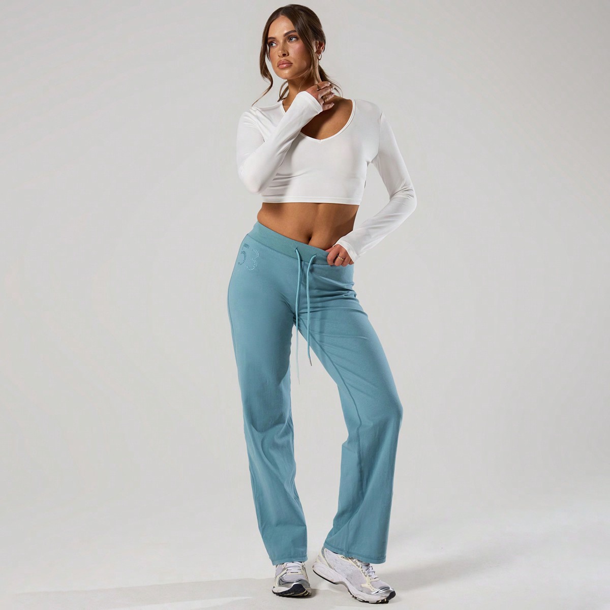 Pantalones rectos de cintura baja con cordón y diamantes para mujer, para pádel, tenis, pickleball, gimnasio, fitness, yoga, pilates y uso casual di