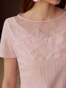 MOTF APPLIQUES CONTRAST MESH SHORT SLEEVE T-SHIRT - Pink - View 2