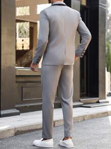 Manfinity Bizformal Conjunto de chaqueta y pantalón formal para hombre de Manfinity con contraste de color en el cuello de solapa y de manga larga