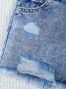 Baby Girl Fashionable Versatile Distressed Denim Shorts