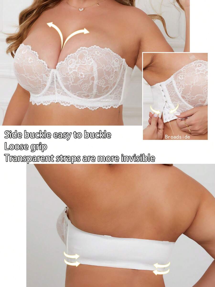 Plus Size Lace Lingerie Bra With Wire, 1pc - White - View 1