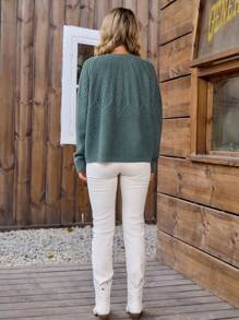 LanaWest Pull tricoté à col rond, manches raglan et manches longues pour femmes, automne/hiver