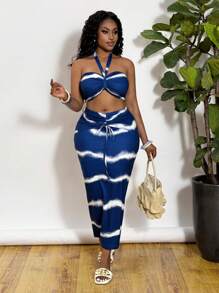 Slaydiva Plus-size dames vakantie halternek tanktop & bodycon rok 2-delige set