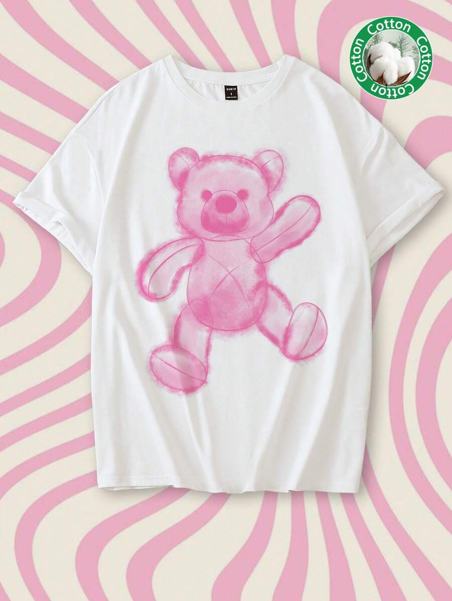 Tseoso 夏季女士休闲超大圆领短袖 T 恤，卡通印花，超大码，男女通用