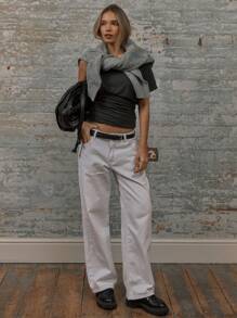 MUSERA Asymmetric Neck Ruched Short Sleeve Top Summer Ibiza Fall