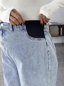 SHEIN Maternity Casual Loose Straight Leg Blue Jeans Women Baggy Jeans Casual Loose Blue Women's Jeans Thanksgiving Women Wide Waist Mom Jeans