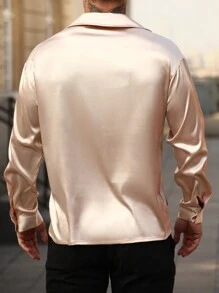 Manfinity AFTRDRK Camisa casual de manga larga con cuello de solapa para hombre, de popelina