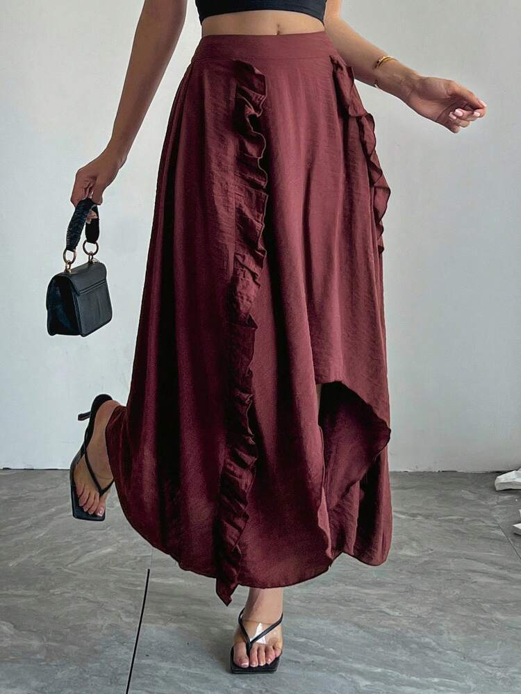 Western Style Bohemian Beach Vacation Ankola Red Fashion Twist Ruffle Stitching Summer Women's Skirt