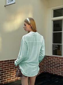 SHEIN Essnce Koszula damska z nadrukiem rycerza w dużych rozmiarach, z długim rękawem, jednorzędowa, casualowa