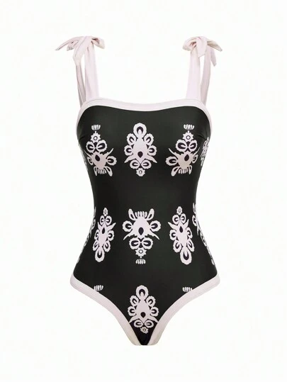 Vivid Eden 1 件女士花卉印花休闲连体泳衣，适合夏季海滩度假