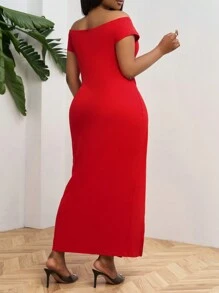 SHEIN PETITE CURVE Plus Size Off Shoulder Solid Color Dress, Simple Casual Everyday Style