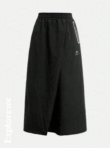 SHEIN Teen Girl Elastic Waist Waterproof Long Casual Skirt - Grey - View 4