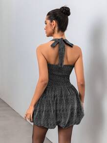 Chiquease 胸部包裹方形领口系带腰部设计褶皱、优雅性感鸡尾酒会/生日/情人节时尚连衣裙 - 銀色 - 查看 2