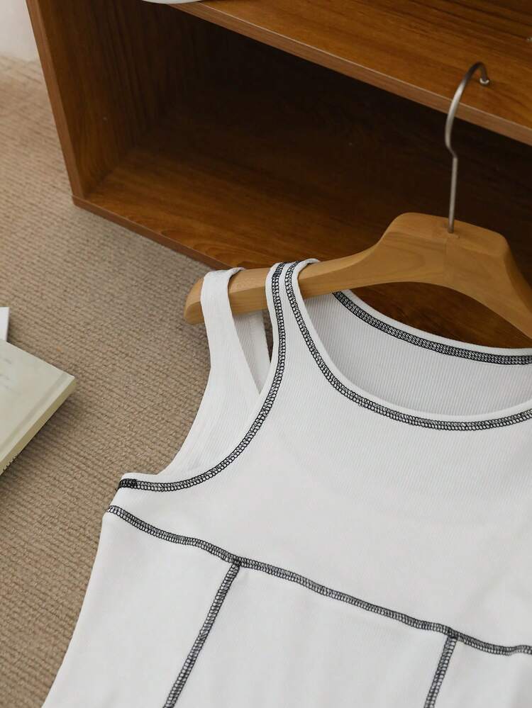 Women White Camisole Tank Top, Cropped And Open Shoulder, Spring/Summer