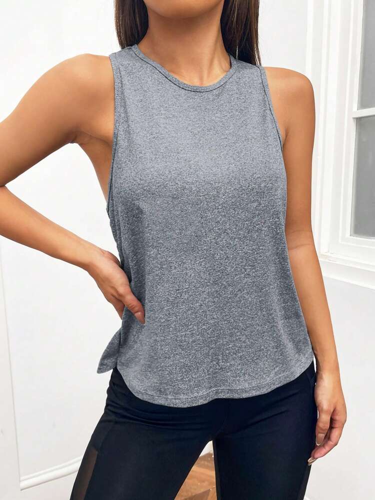 Women Solid Color Simple Seamless Daily Sports T-Shirt Gym Top Fitted Shirtworkout Tank Top