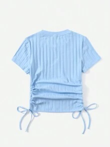 SHEIN EZwear تي شيرت محبوك مضلع برباط جانبي مكشكش