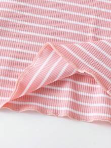 SHEIN Vintaside Kids Conjunto de 2 piezas para niñas bebé, top de manga larga acanalado con volante en el cuello en color camello y pantalones casuales cómodos con lazo y con campana - Gris - Ver 7