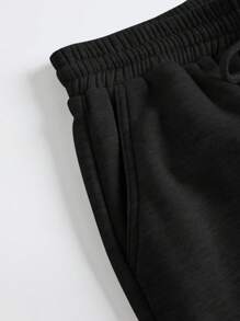 SHEIN BASICS Pantalones largos de punto holgados con bolsillo de unicolor para mujer, estilo deportivo casual