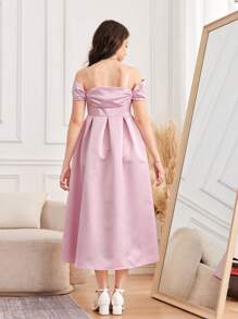 SHEIN Teen Girls' Elegant A-Line Ruffled Off Shoulder Dress, Pink - Pink - View 2