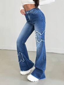 EURMUSE Women's Front Button Pocket Simple Casual Jeans, For Daily Wear - Medium Wash - View 3