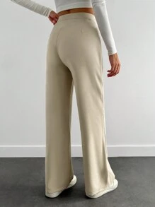 EURMUSE Women's Solid Color High Waist Straight Loose Casual Pants - Beige - View 2