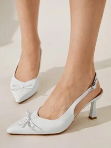 CUCCOO CHICEST Women's Pointed Toe Stiletto High Heel Elegant Commuter Bowknot White Ladies High Heel Pumps, Suitable For Evening Wear And Vintage Style - White - View 5