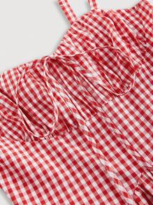 SHEIN MOD Vestido con vuelos de cuadros, lazo, nudo delantero, falda cinturón, para vacaciones tropicales para mujer, vestido elegante rojo