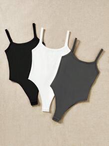 SHEIN EZwear 3 Piece Women Casual Bodysuit With Adjustable Straps, Suitable For Summer Bodysuits For Women Plus Body Suits For Women - Multicolor - View 5