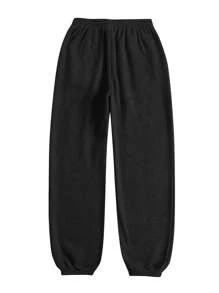 SHEIN BASICS Pantalones largos de punto holgados con bolsillo de unicolor para mujer, estilo deportivo casual