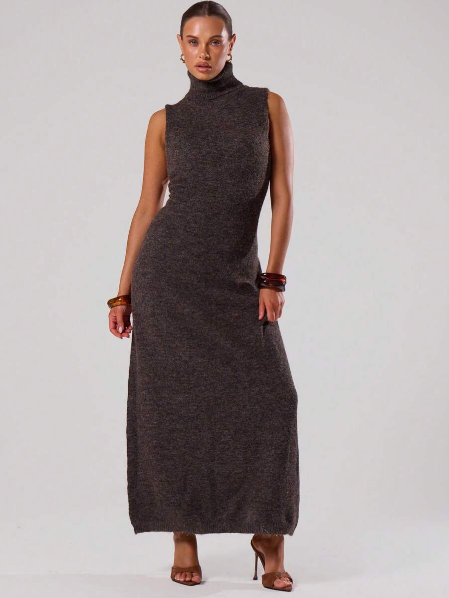 MUSERA Vestido de suéter largo sin mangas de cuello alto, elegante y chic - Marrón Mocha - Ver 1