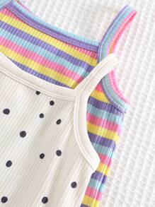 Cozy Pixies 4pcs/Set Baby Girl Valentine's Day Heart Polka Dot & Striped Knit Soft Camisole Top & Elastic Waist Shorts