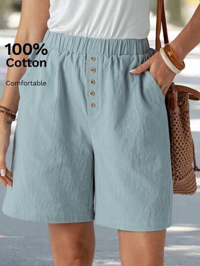 EMERY ROSE Pantalones cortos casuales de verano para mujer de unicolor, con cintura elástica y bolsillo