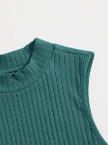 SHEIN EZwear 素色羅紋針織背心上衣 - 墨綠色 - 查看 3