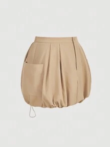 SHEIN MOD Plus Size Khaki Ruched Hem Cute Floral Mini Skirt, Casual School Girl Mini Skirt.Versatile Casual Work Skirt.Skirts For Women High Waist