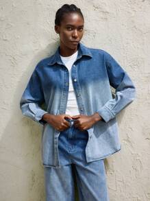 Maija Damska jesienna kurtka jeansowa jednorzędowa z długim rękawem i opadającymi ramionami, w stylu kowbojskim